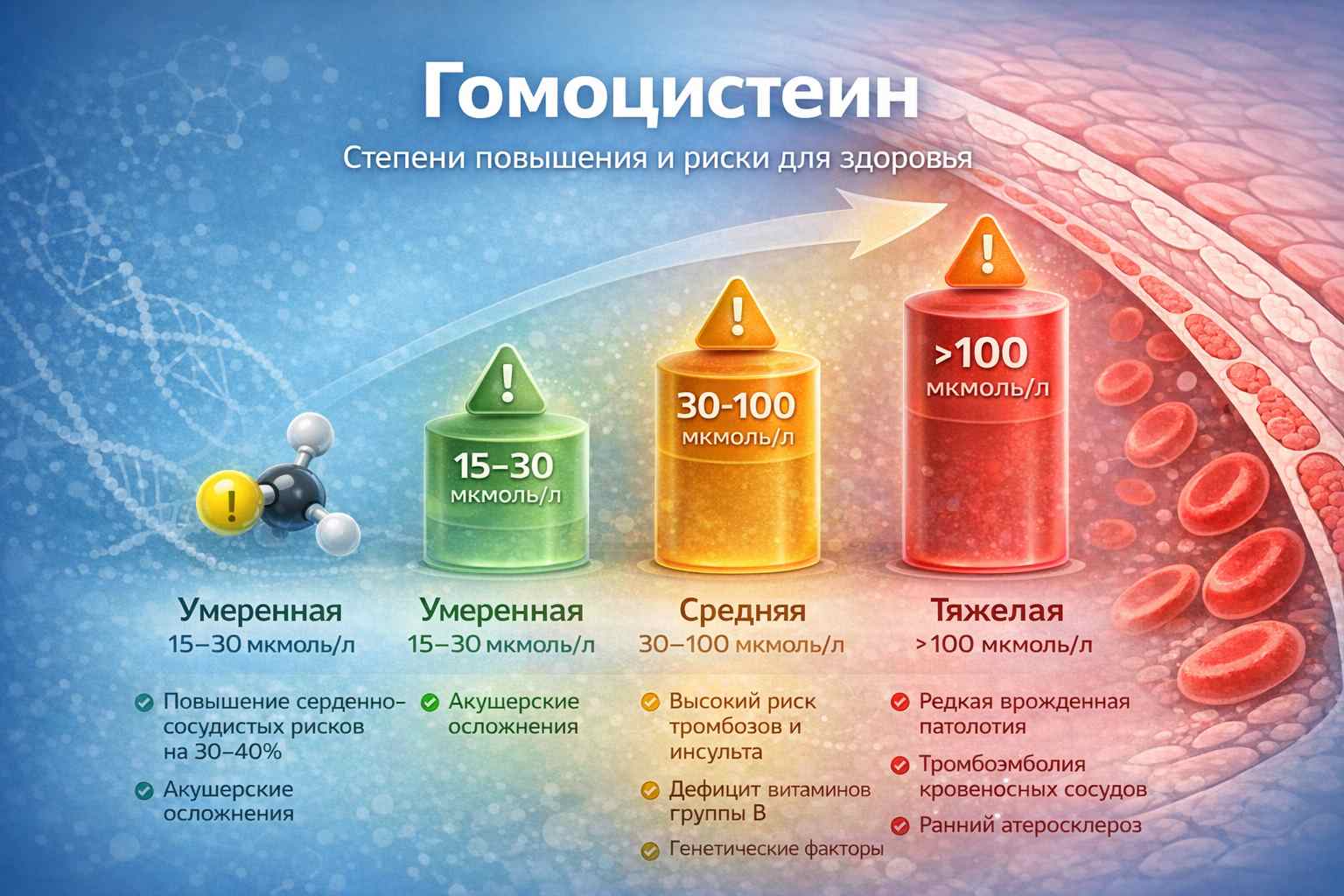 Степени повышения гомоцистеина